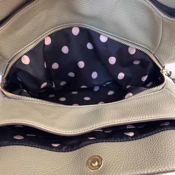 NICOLE MILLER ~ Olive Green Multi-Compartment Bag w/Fun Polka Dotted Interior - Picture 8 of 10